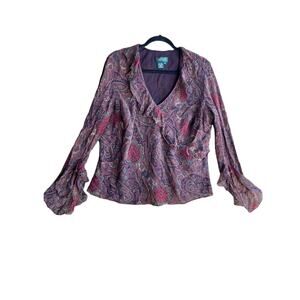 Lauren Ralph Lauren Vintage Women's 18W Silk Flowy Y2k Fairycore Top Burgundy
